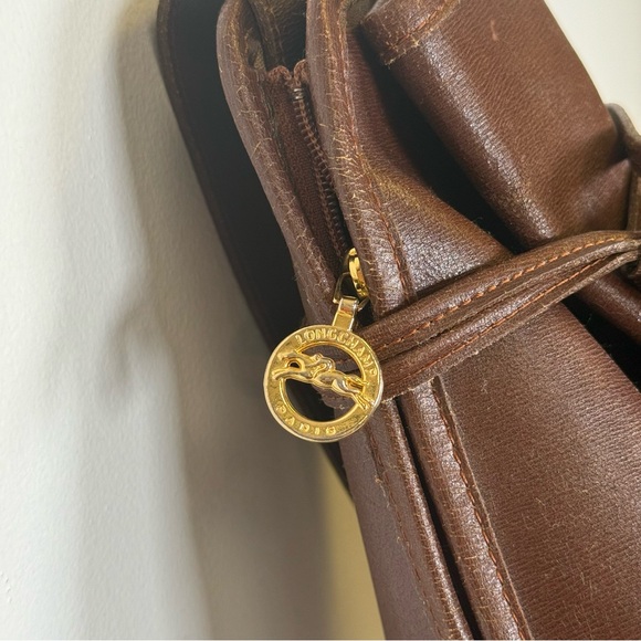 Longchamp Iconic Le Roseau Brown Leather Triangle Single Strap Sling Backpack - Picture 5 of 12